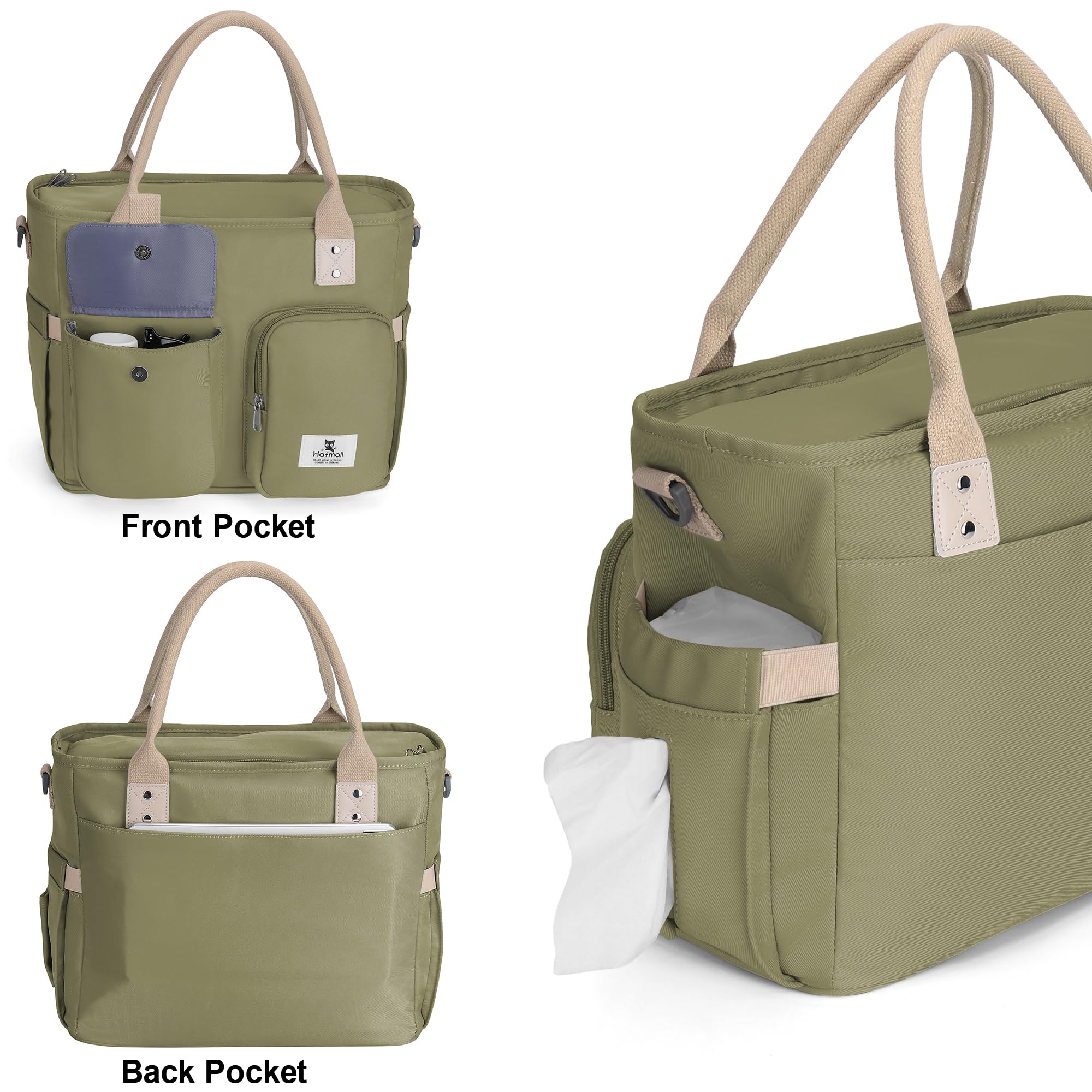 Hafmall lunch bag featuring multiple pockets for phones and small items.