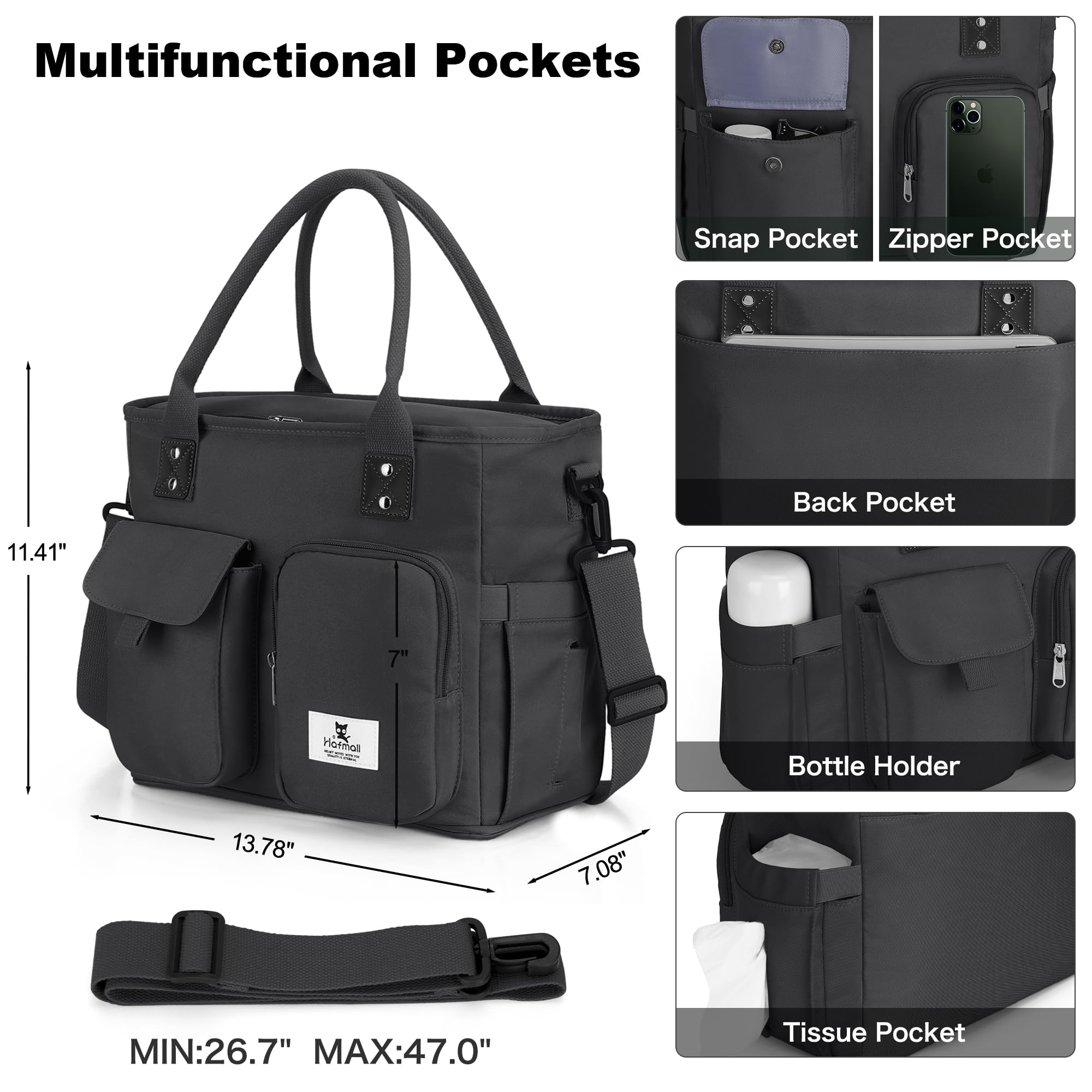 Hafmall stylish insulated lunch tote with shoulder strap for easy commuting.