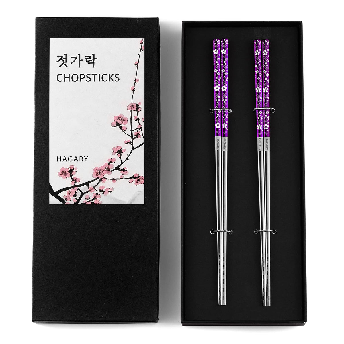 Hagary Cherry Blossom Pattern Chopsticks in purple add elegant Zen flair to meals.