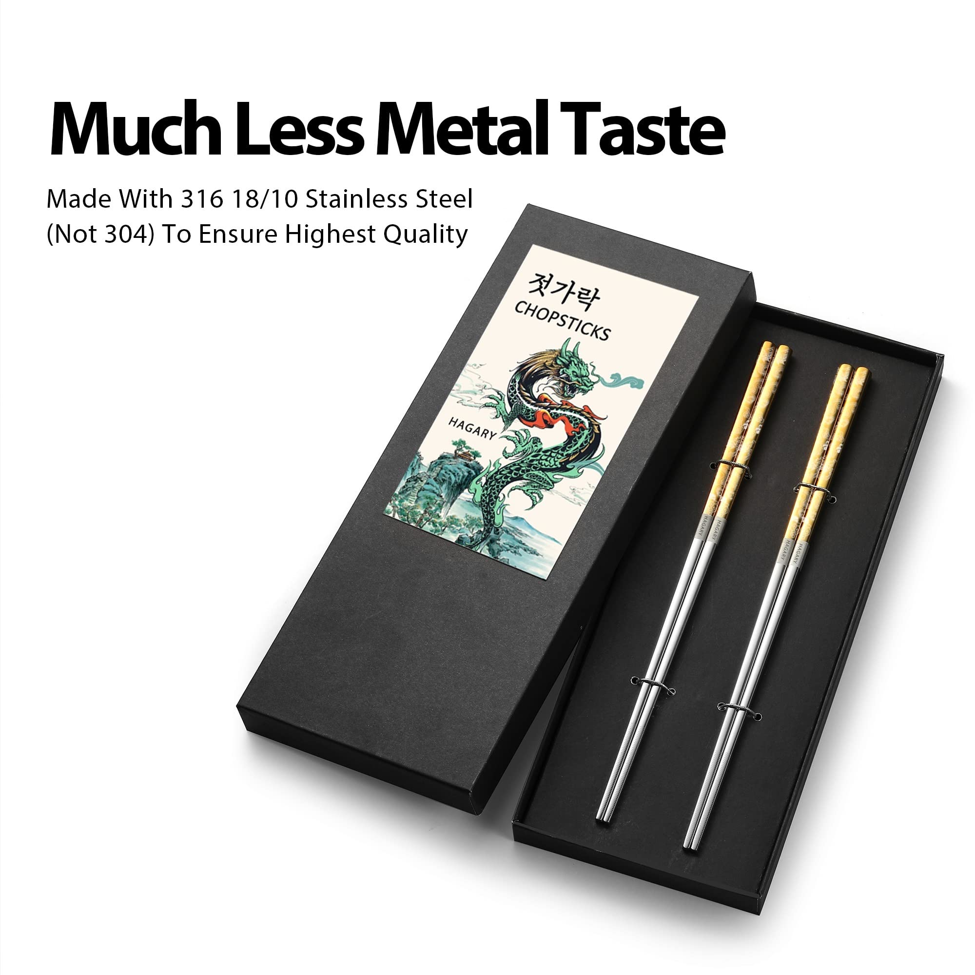 Hagary Dragon Chopsticks made from 316 stainless steel for durability