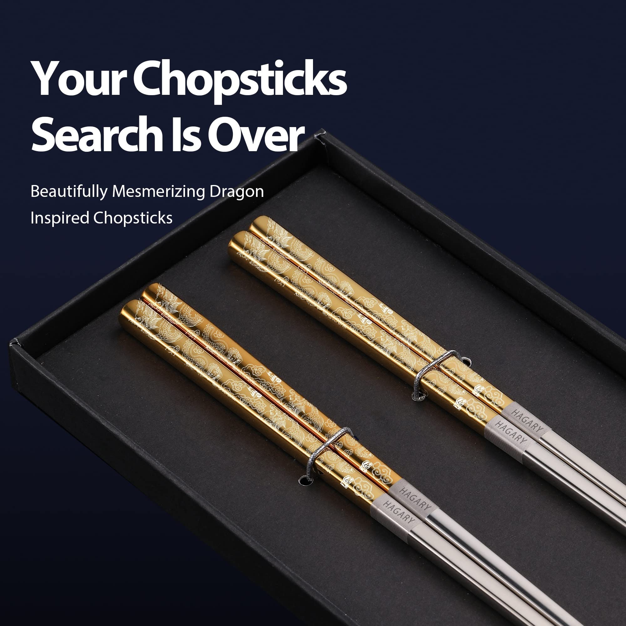 Hagary Dragon Chopsticks gold laser etched finish enhances table presentation