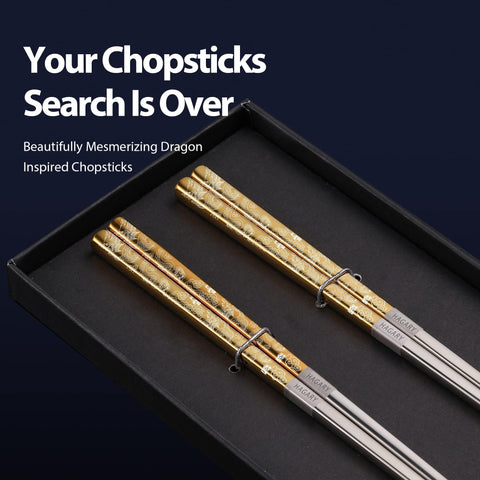 Hagary Dragon Chopsticks gold laser etched finish enhances table presentation