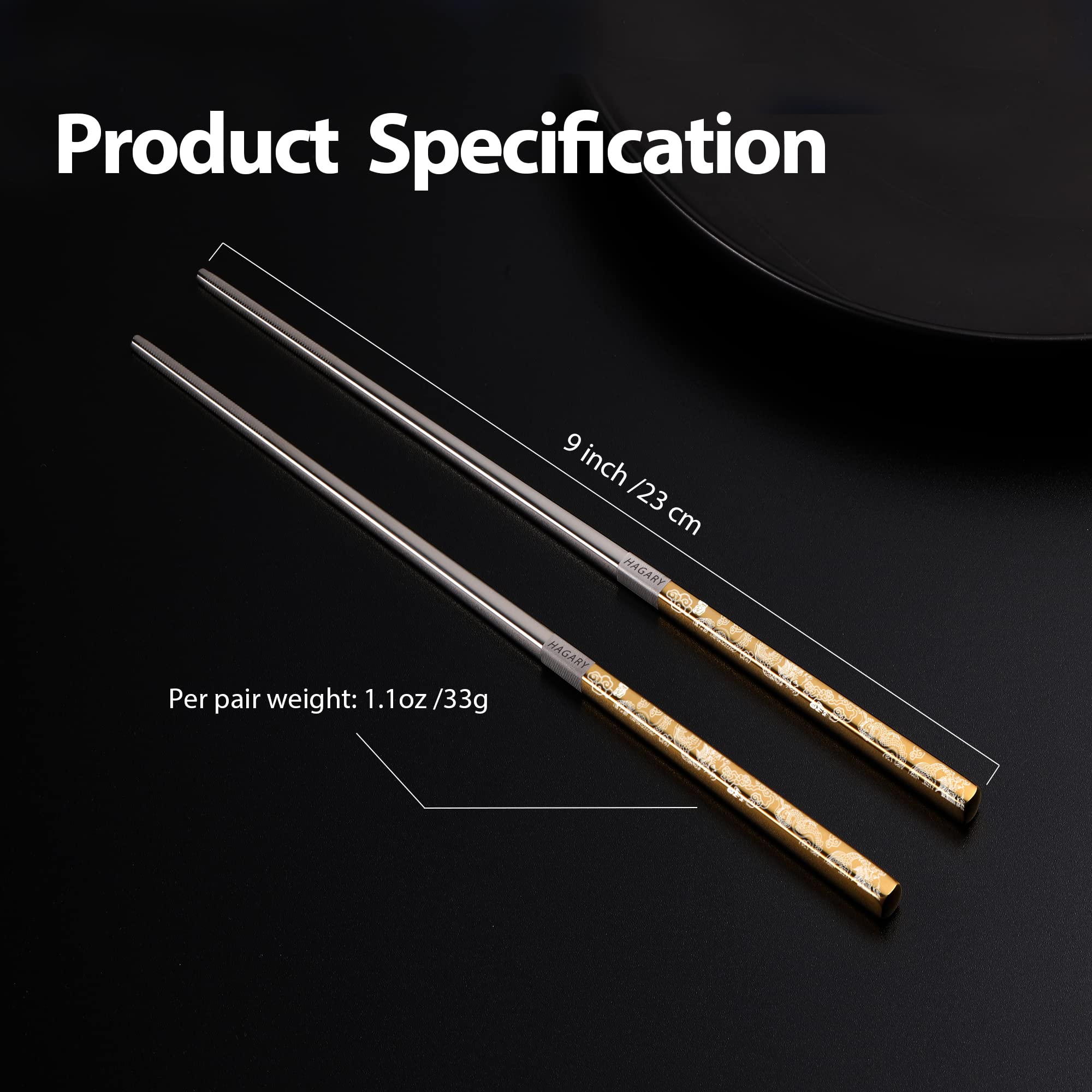 Hagary Dragon Chopsticks feature a non-slip grip for precise dining.