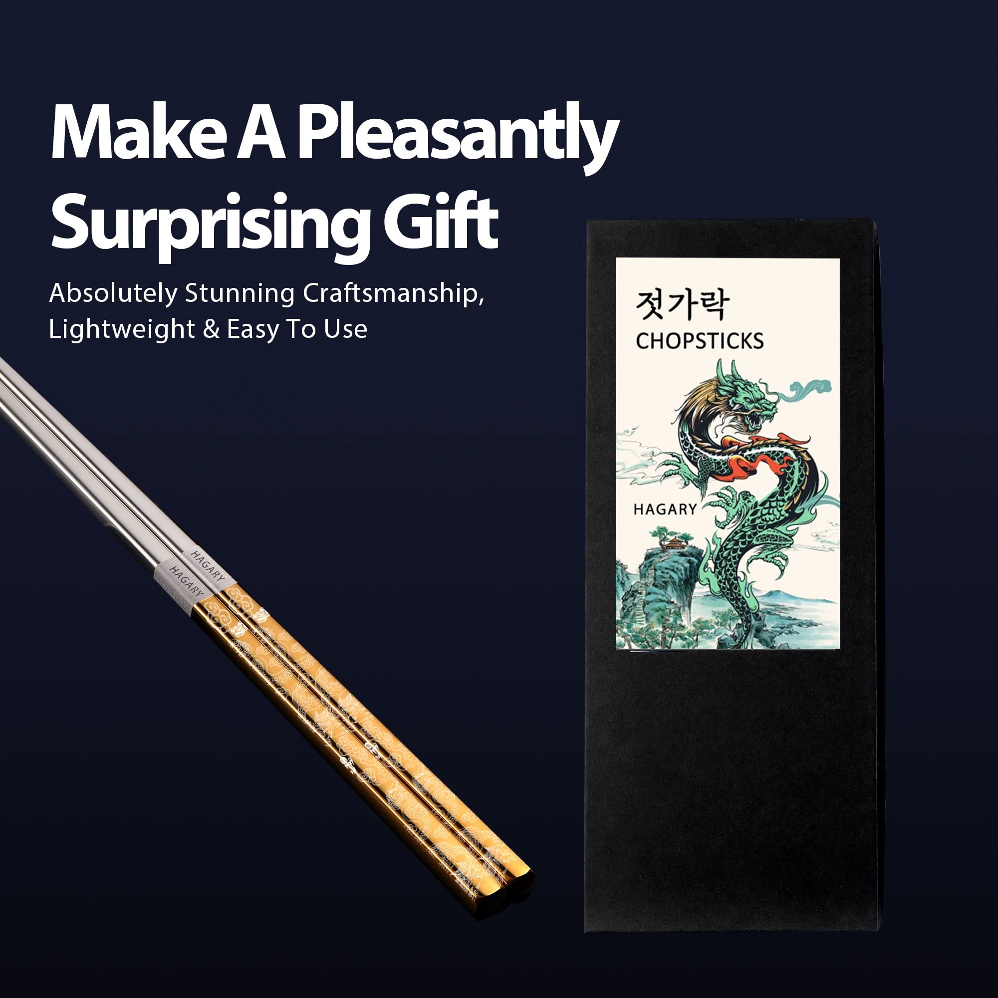 Hagary Dragon Chopsticks with non slip textured tips for secure grip