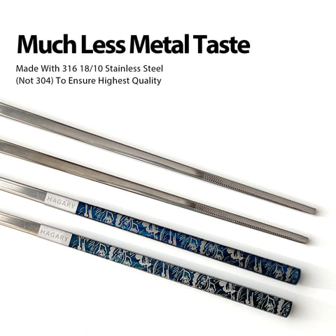 Hagary chopsticks with non-slip textured tips for secure grip.