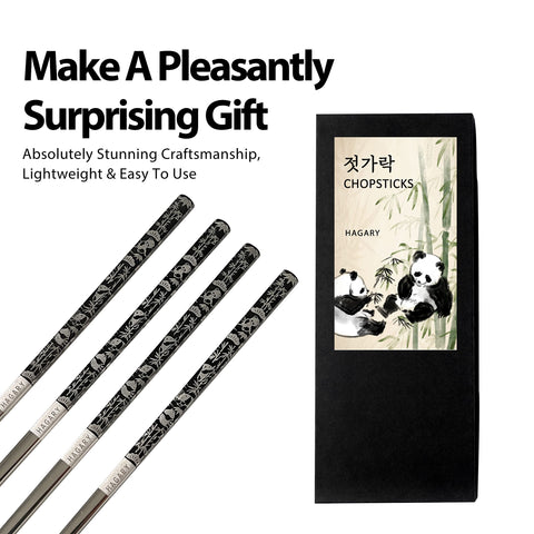 Hagary Panda metal chopsticks are dishwasher-safe for quick cleaning.