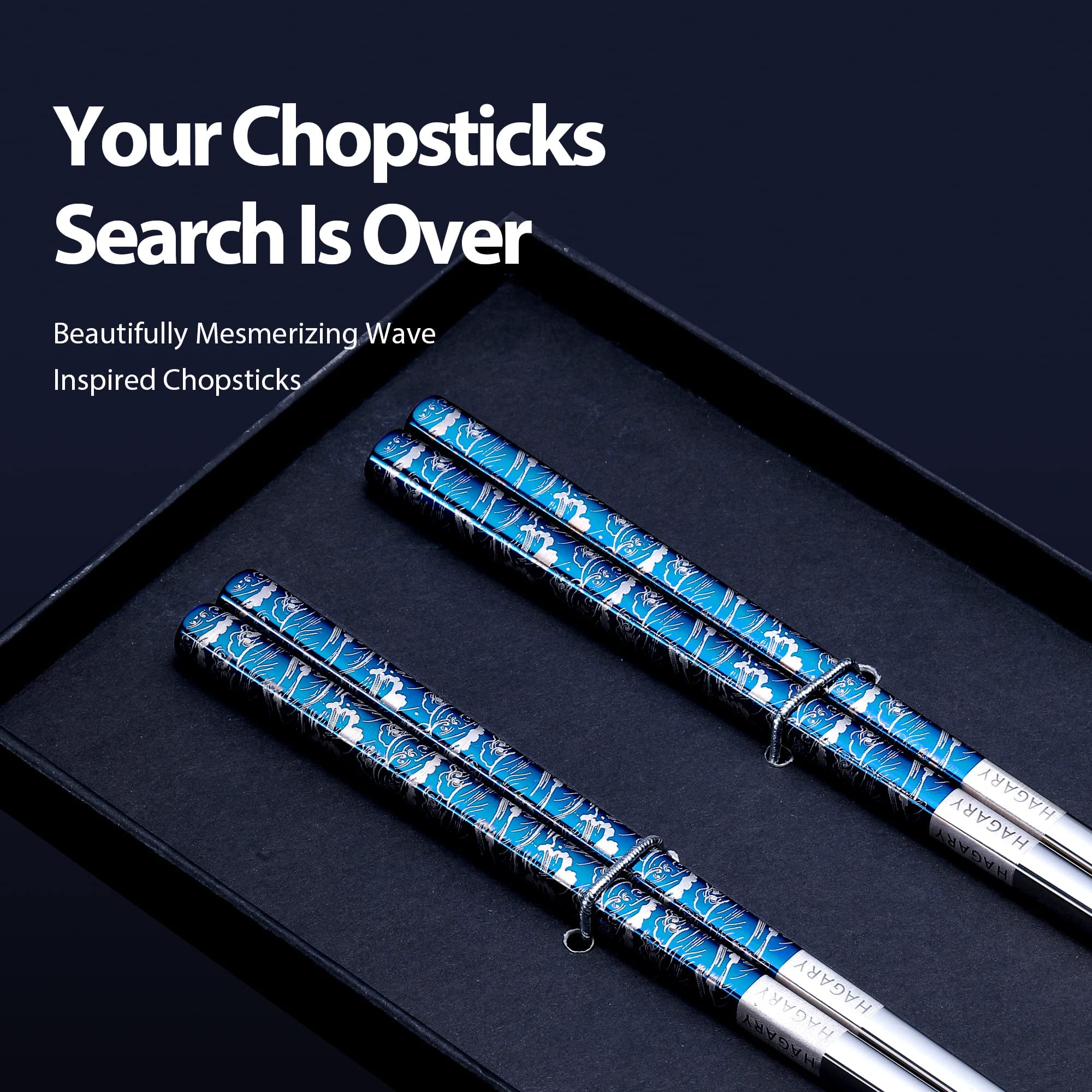 Hagary 316 stainless steel chopsticks resist corrosion and heat.