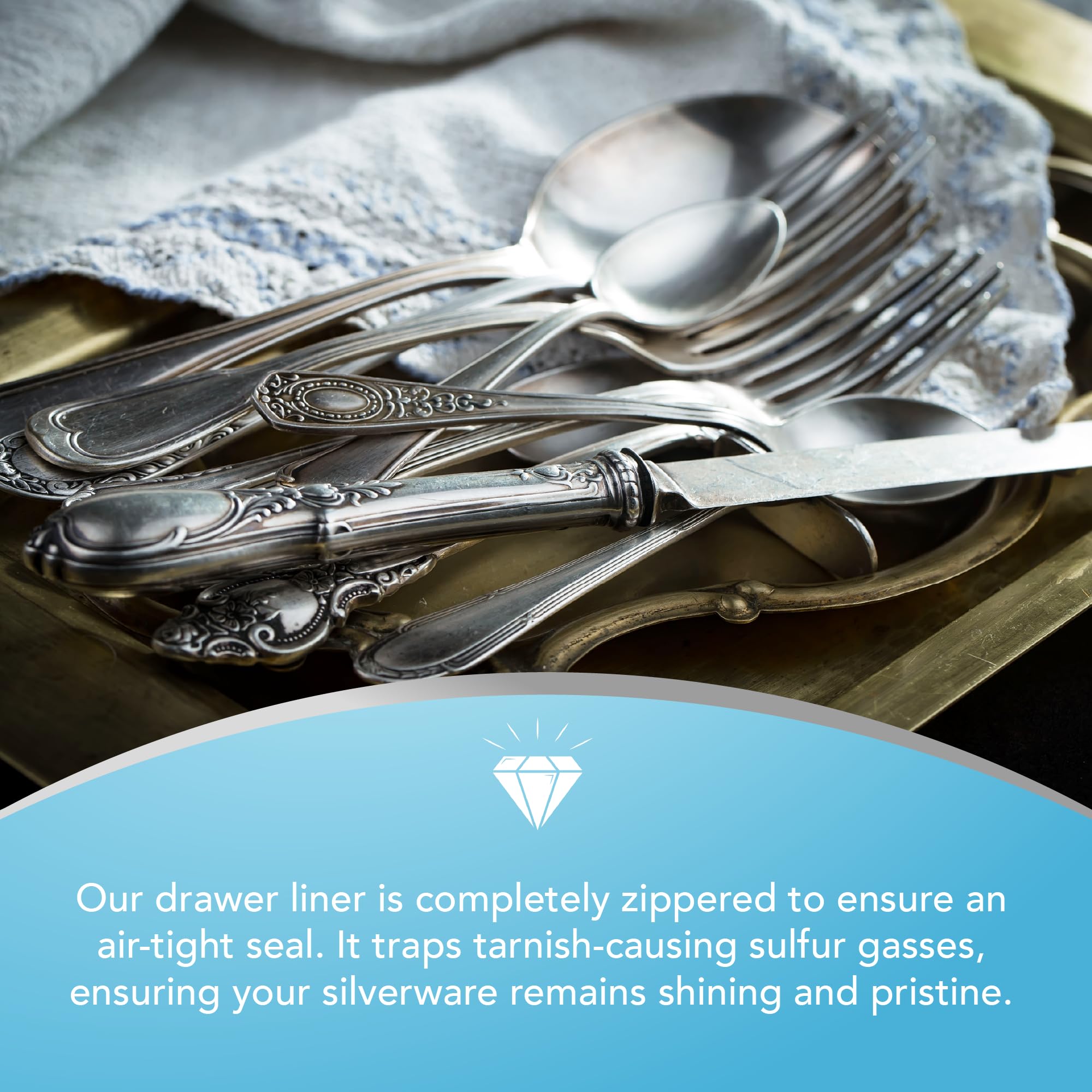 Hagerty zippered liner provides an air-tight seal to limit tarnish exposure and keep pieces pristine.