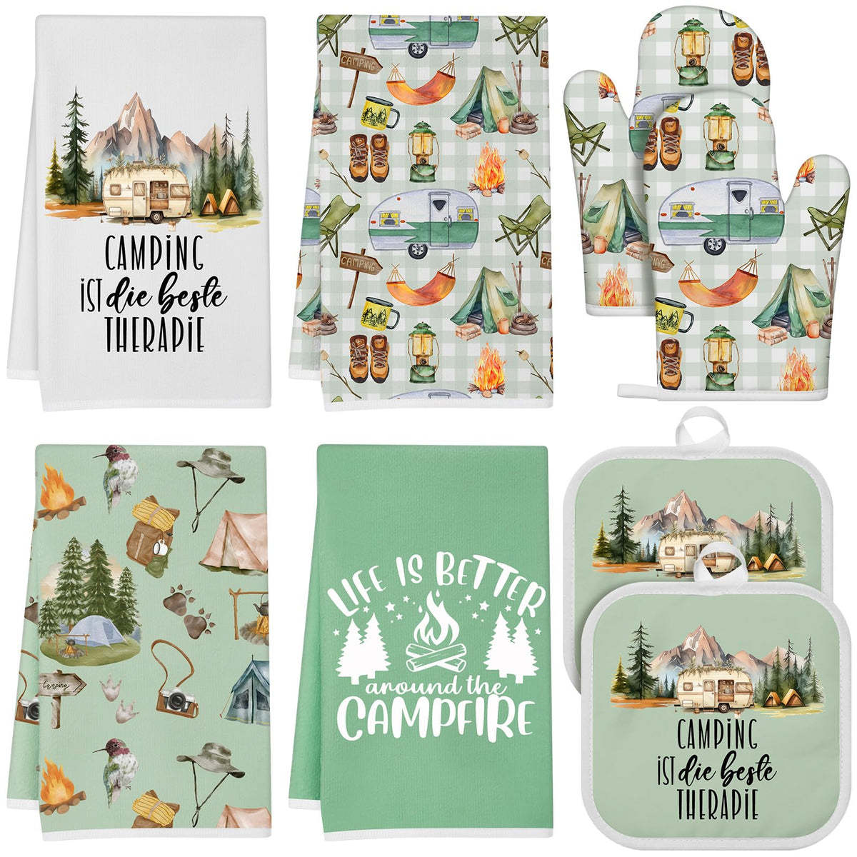 Hahafelt camping kitchen towels set; absorbent microfiber for quick outdoor cleanup.