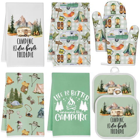 Hahafelt camping kitchen towels set; absorbent microfiber for quick outdoor cleanup.