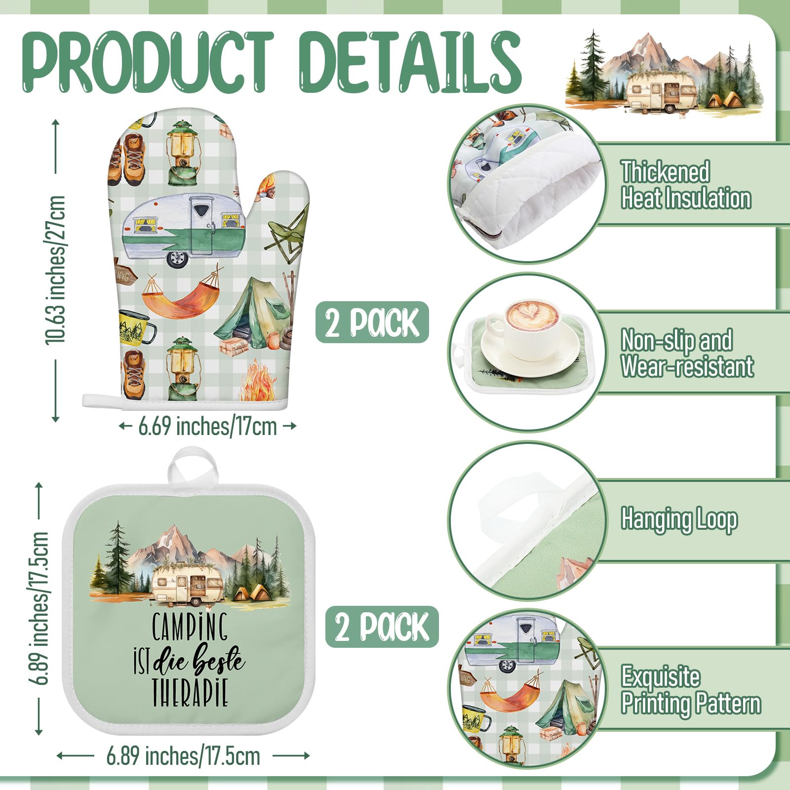 Hahafelt cotton-polyester pot holders protect pots during outdoor meals.