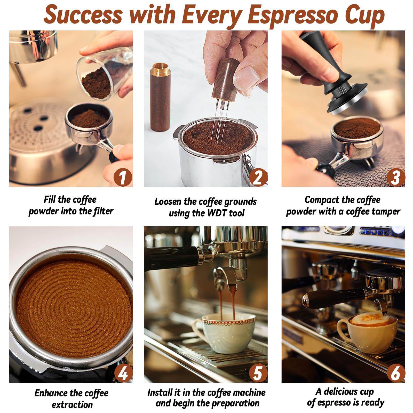 HahaGo flat stainless steel base ensures stable contact with portafilter