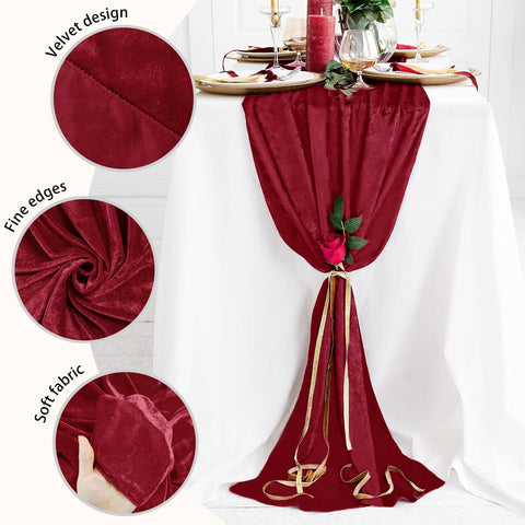Hahuho red velvet table runner closeup showing smooth surface and rich color for gatherings.