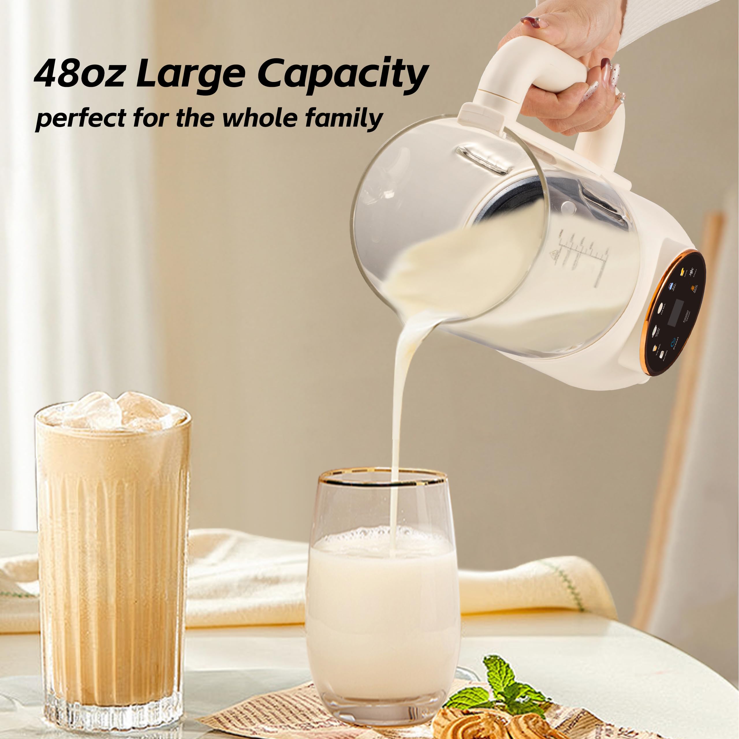 HaiiuzHi 48oz glass jar ready for large family batches of almond or oat milk.
