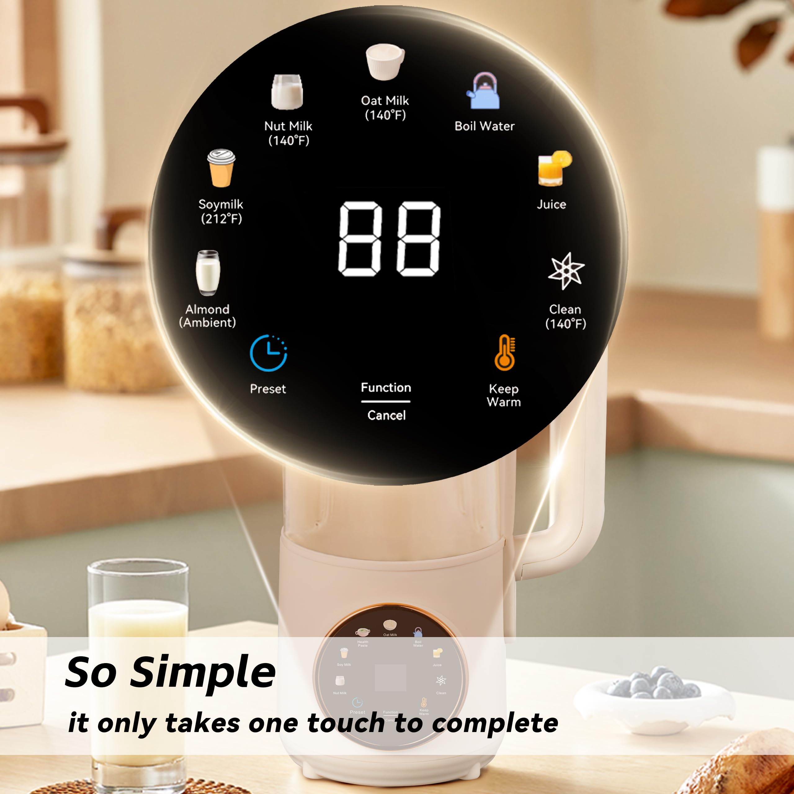 HaiiuzHi 8-in-1 nut milk maker control panel for quick custom blends.