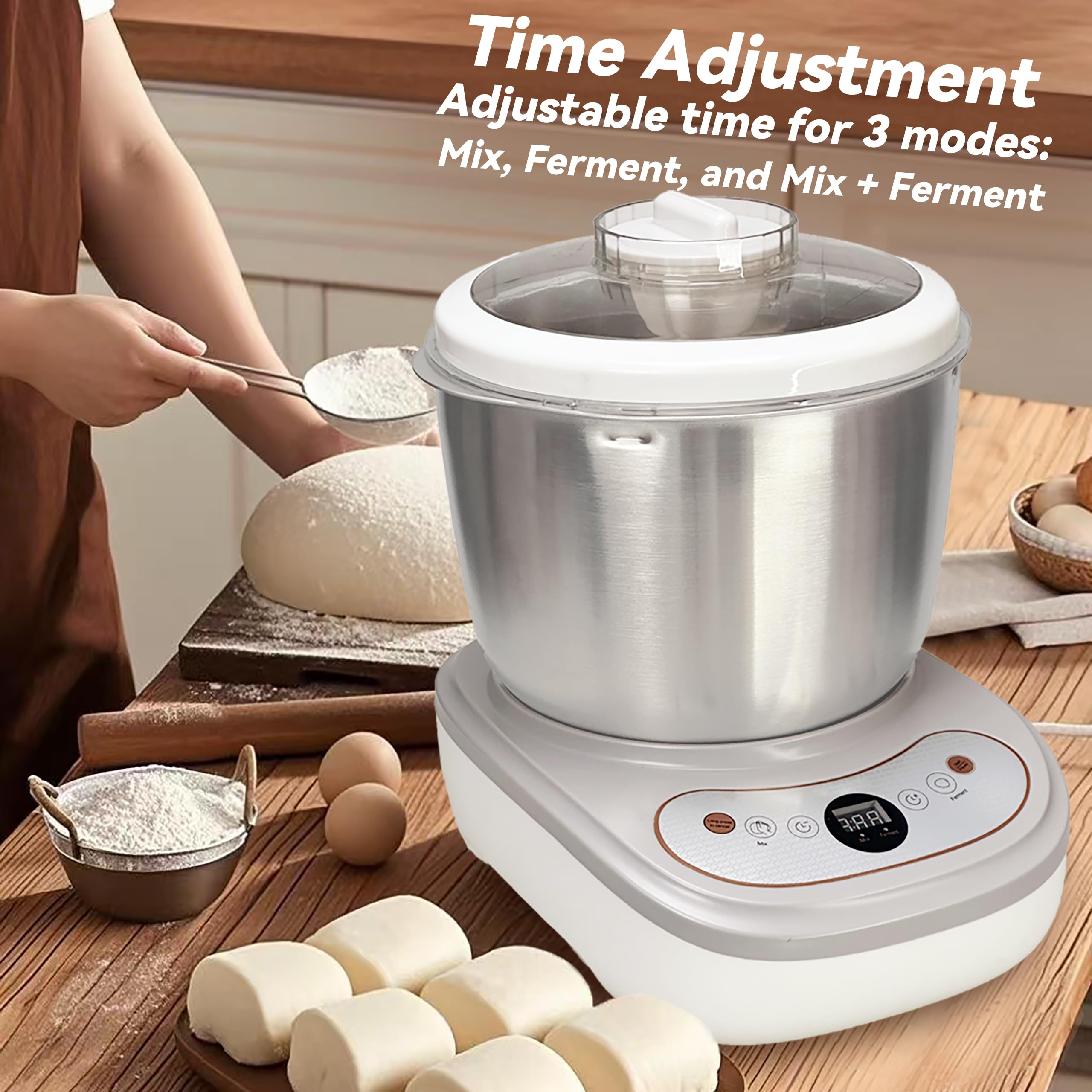HaiiuzHi dough maker silicone pad reduces kitchen noise during operation.