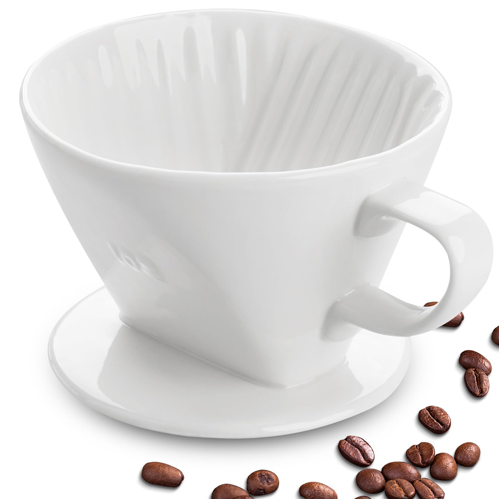 hailanbao handmade pour over ceramic dripper white front view for precise manual brewing