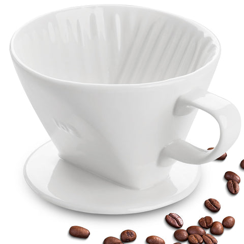 hailanbao handmade pour over ceramic dripper white front view for precise manual brewing