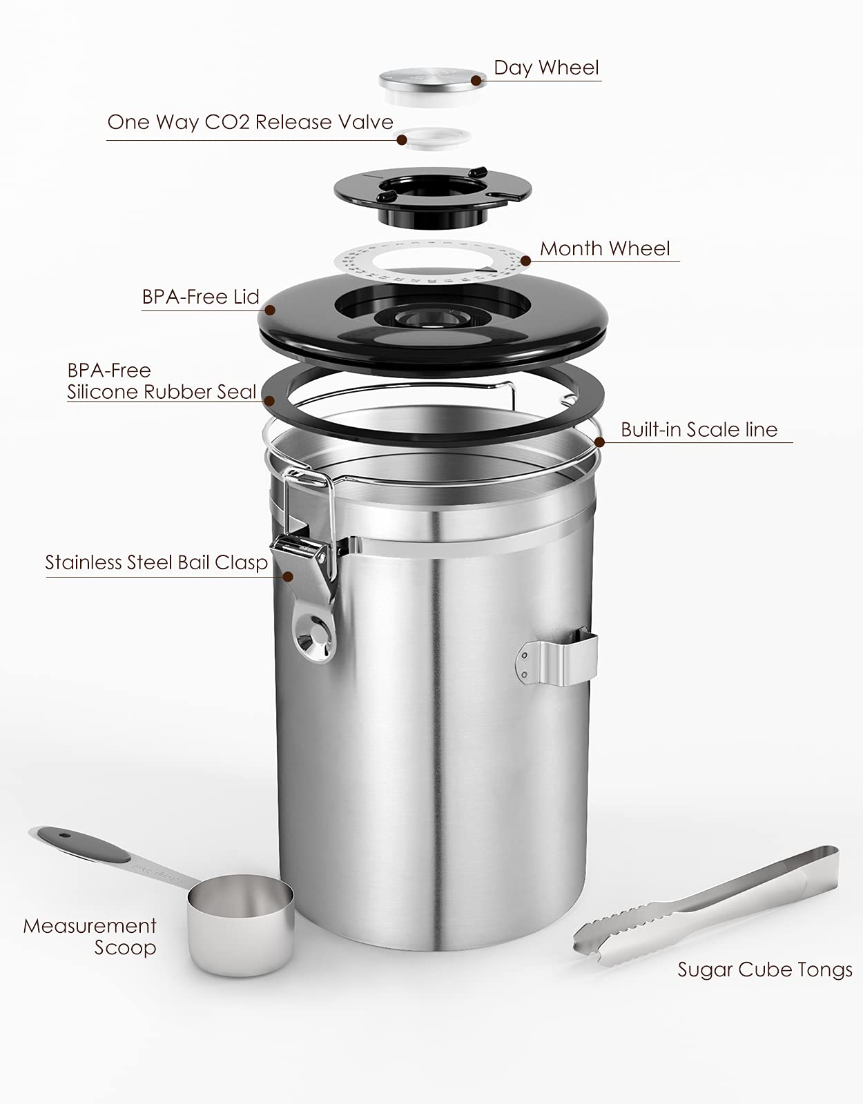 HAIOOU BPA-free lid ensures safe multi-use storage for sugar, flour, or tea