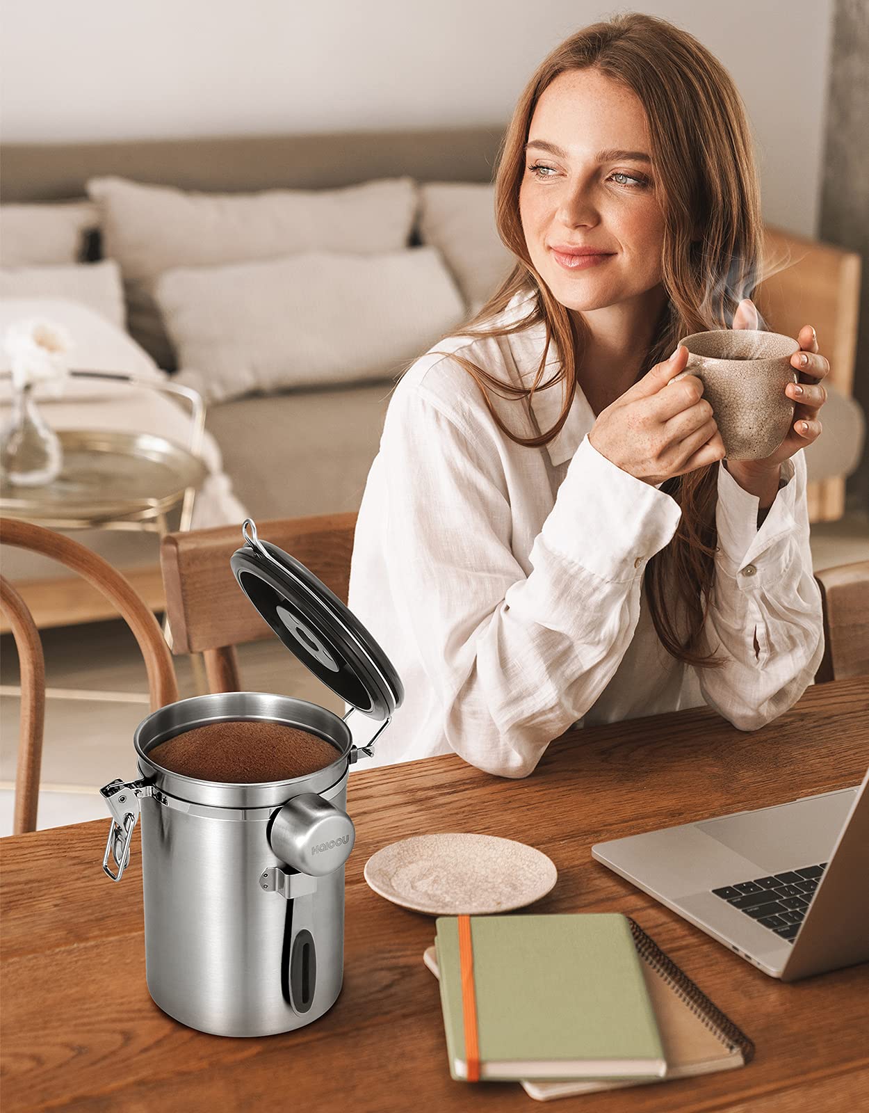 HAIOOU multipurpose container stores beans, grounds, sugar, or tea with style