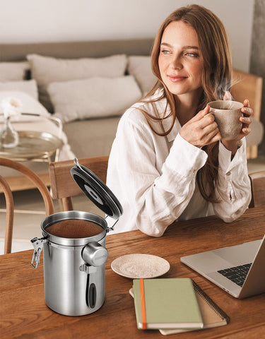 HAIOOU multipurpose container stores beans, grounds, sugar, or tea with style