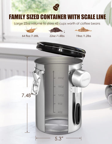 HAIOOU interior stainless steel body provides durable, food-grade storage for beans