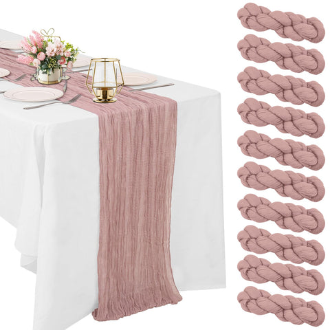 HAISIWLKJ dusty pink cheesecloth table runner for elegant long-table decor