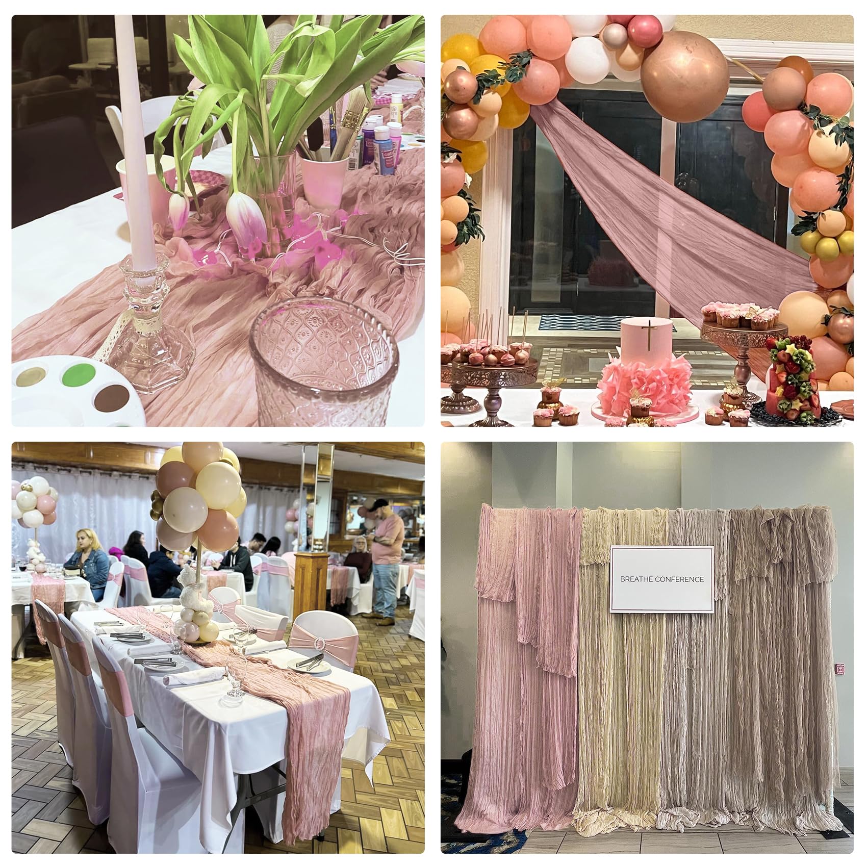 HAISIWLKJ dusty pink gauze table runner as curtains or backdrop decor