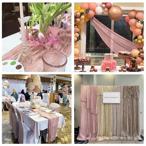 HAISIWLKJ dusty pink gauze table runner as curtains or backdrop decor