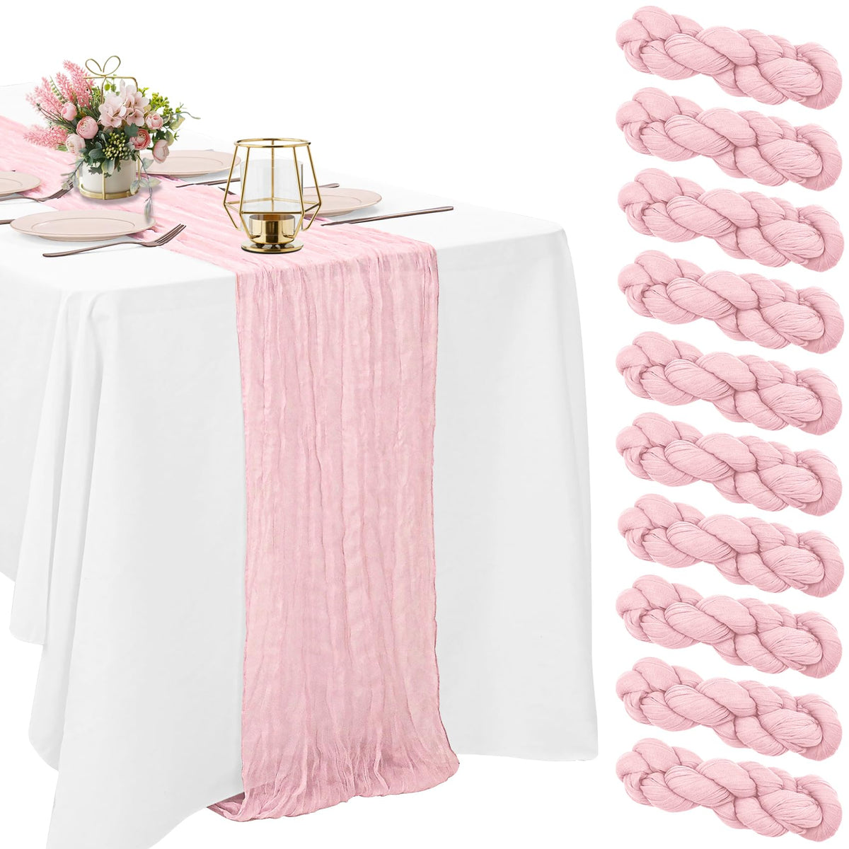 HAISIWLKJ light pink cheesecloth table runner 10ft adds soft romantic decor to long tables