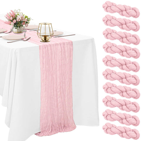 HAISIWLKJ light pink cheesecloth table runner 10ft adds soft romantic decor to long tables