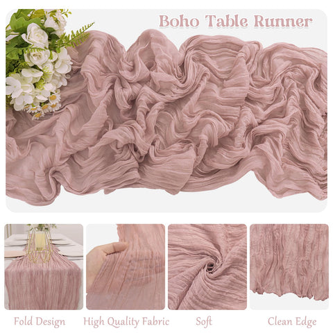 HAISIWLKJ dusty pink cheesecloth table runner suited for long or round tables