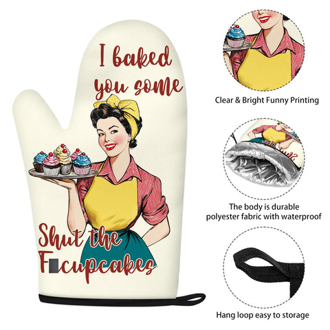 Beige and yellow kitchen decor with HAISUKA oven mitts for stylish cooking.