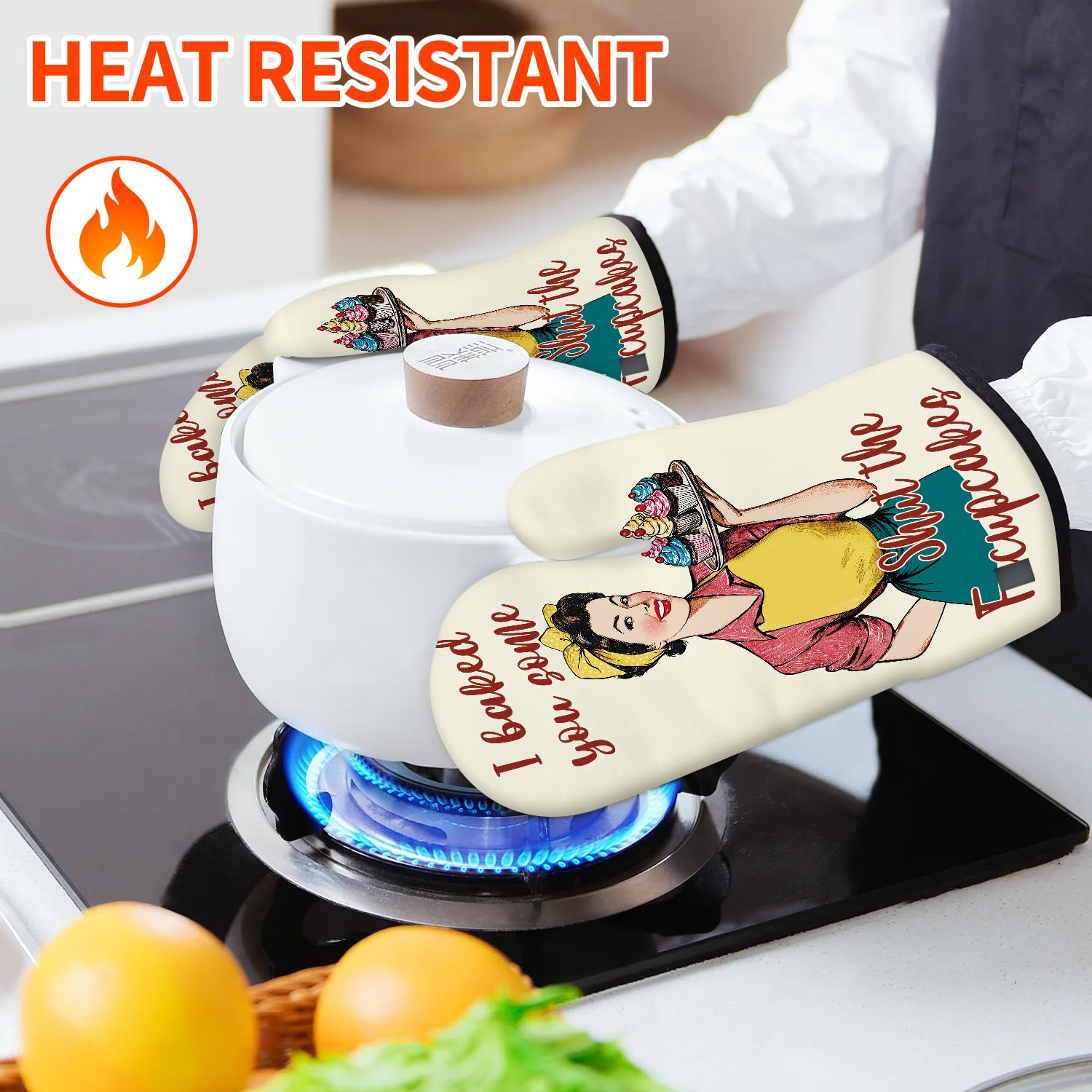 HAISUKA oven mitts and pot holders with retro pattern for everyday cooking.