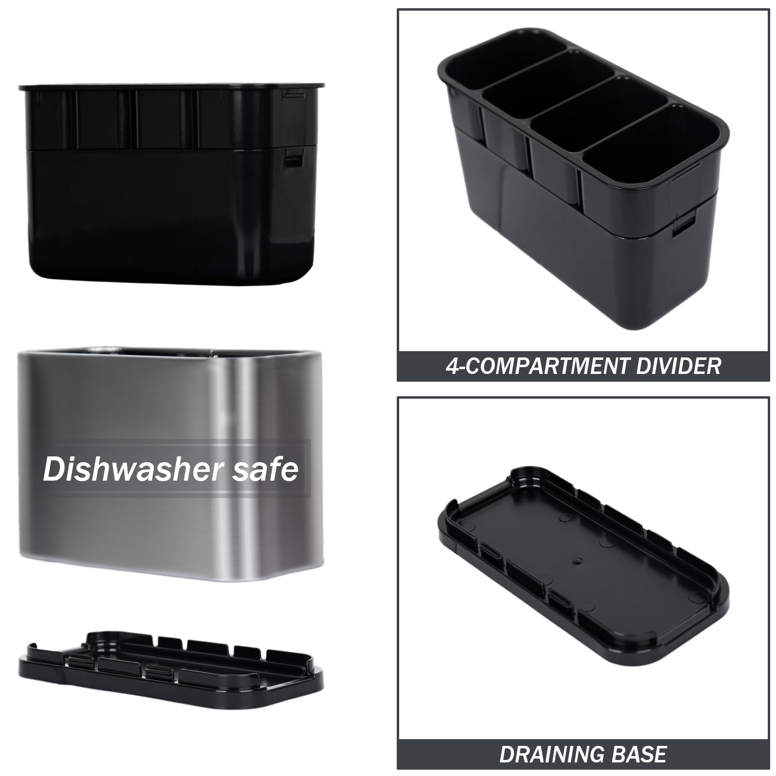 Haiyouneer silverware caddy drains efficiently via built-in holes.