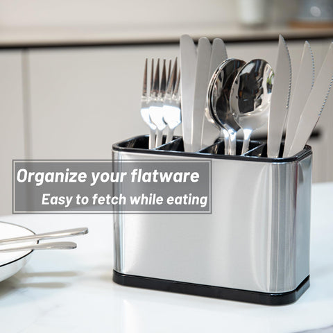 Haiyouneer silverware caddy sits steady with non-slip feet.