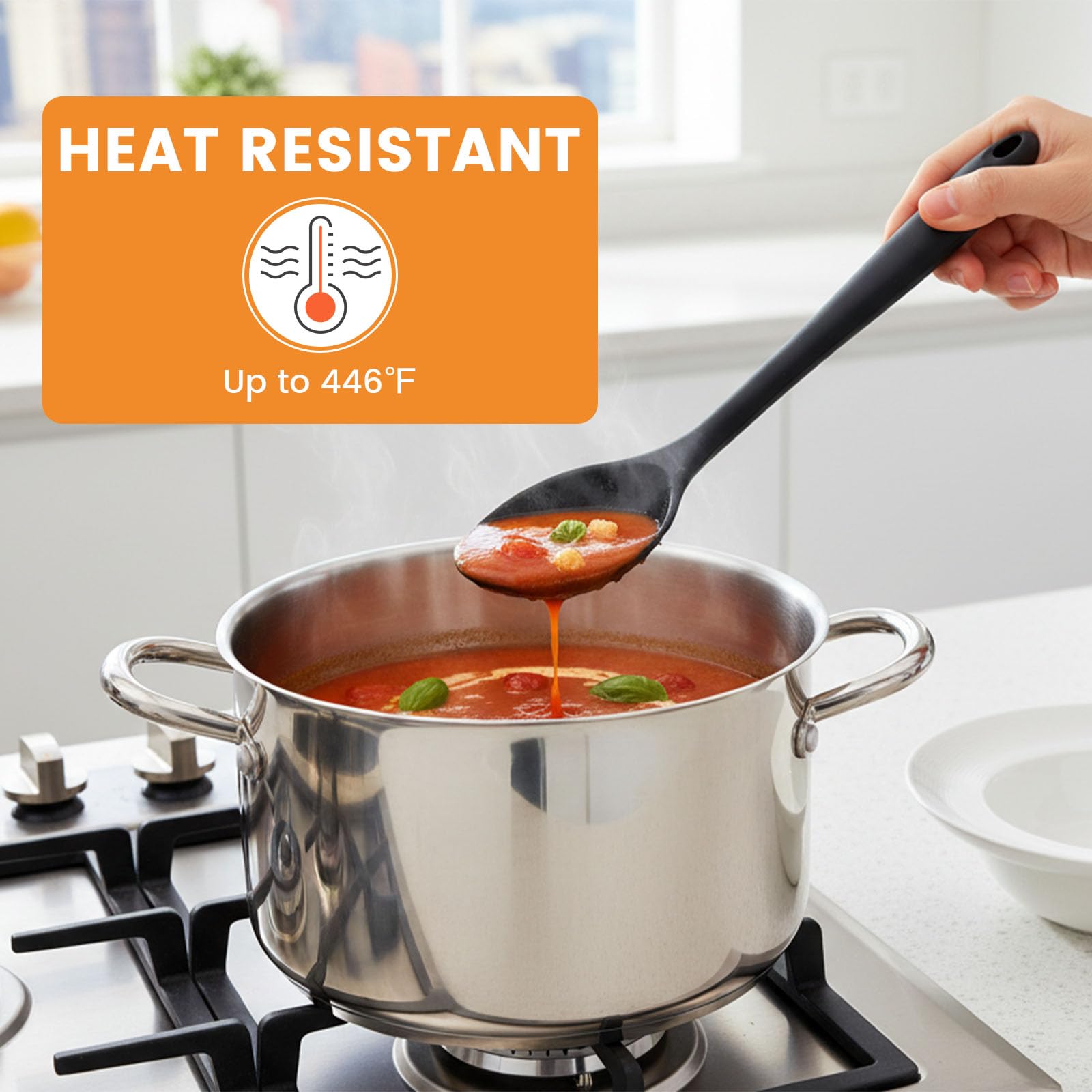 HAKSEN silicone spoons are nonstick-safe and resist staining during daily use