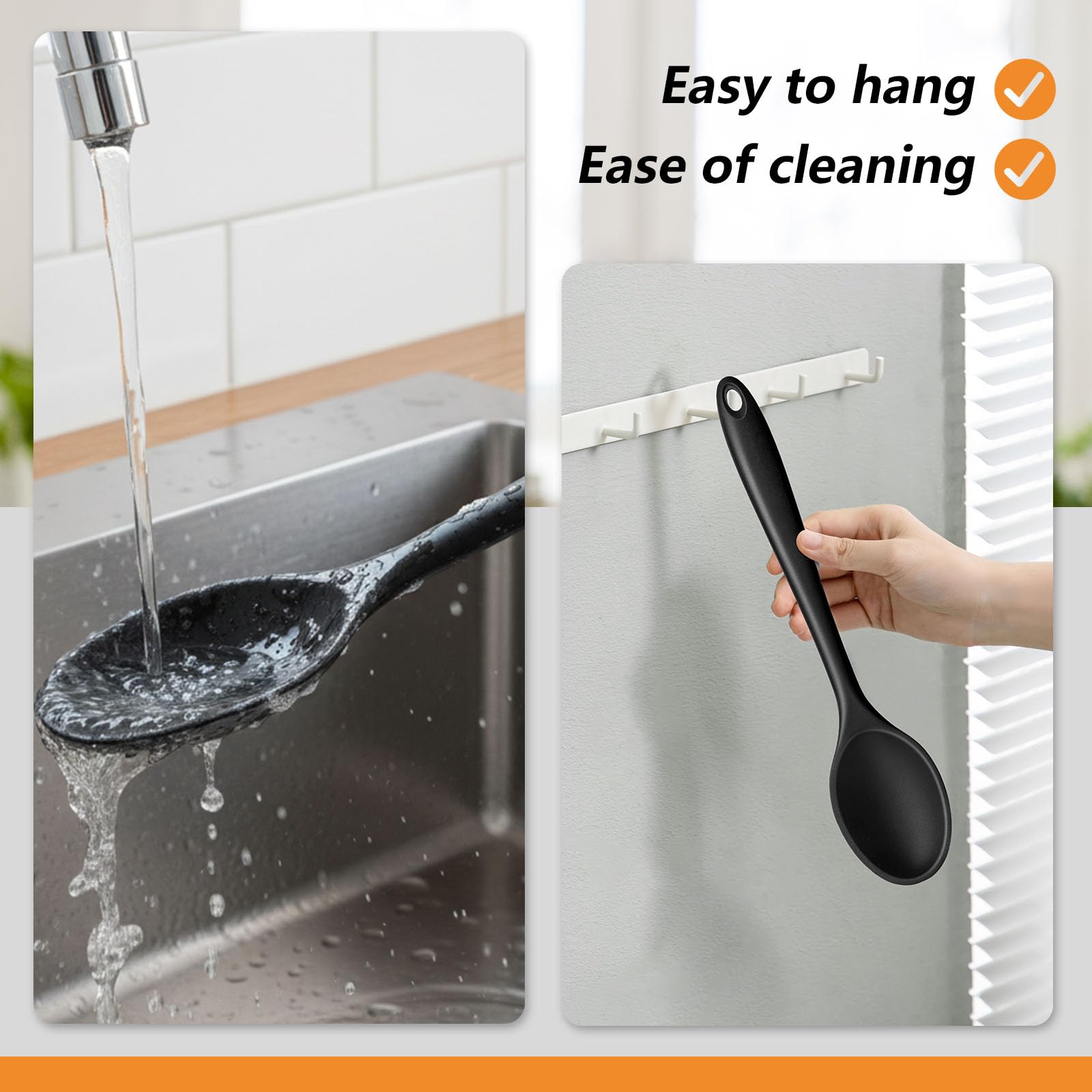 HAKSEN silicone spoons with hanging hole for easy storage and drying