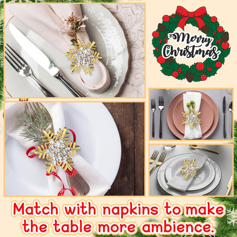 Halatool gold snowflake napkin rings illuminate winter tabletop setups