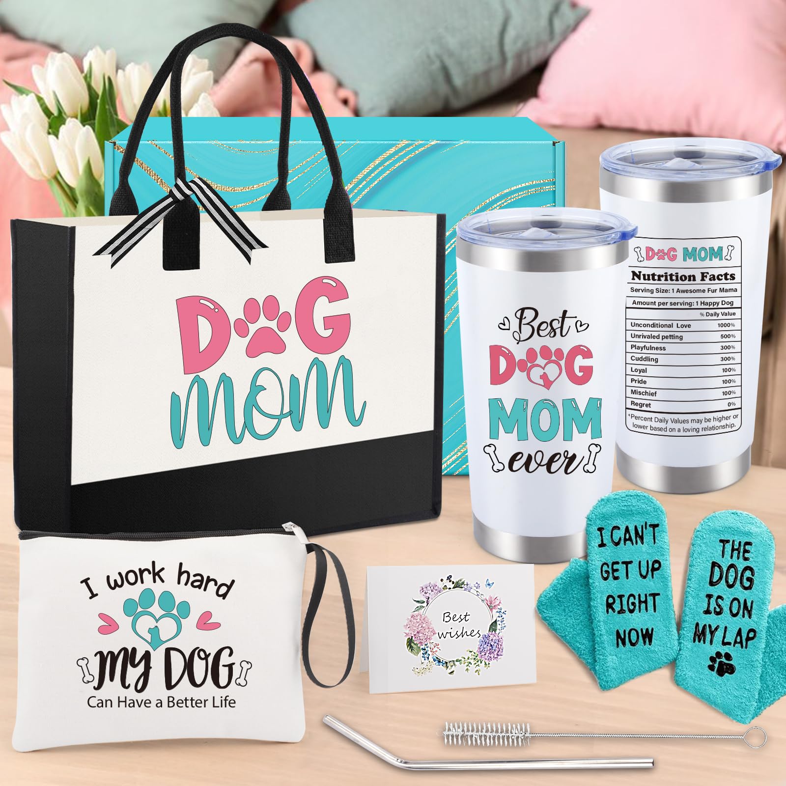 Halema Dog Mom straws and brushes set ideal for travel and grooming on the move.