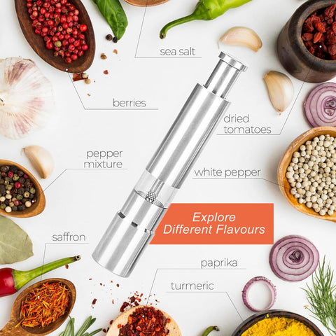 HalfofLife salt grinder shown in drawer storage for easy kitchen access.