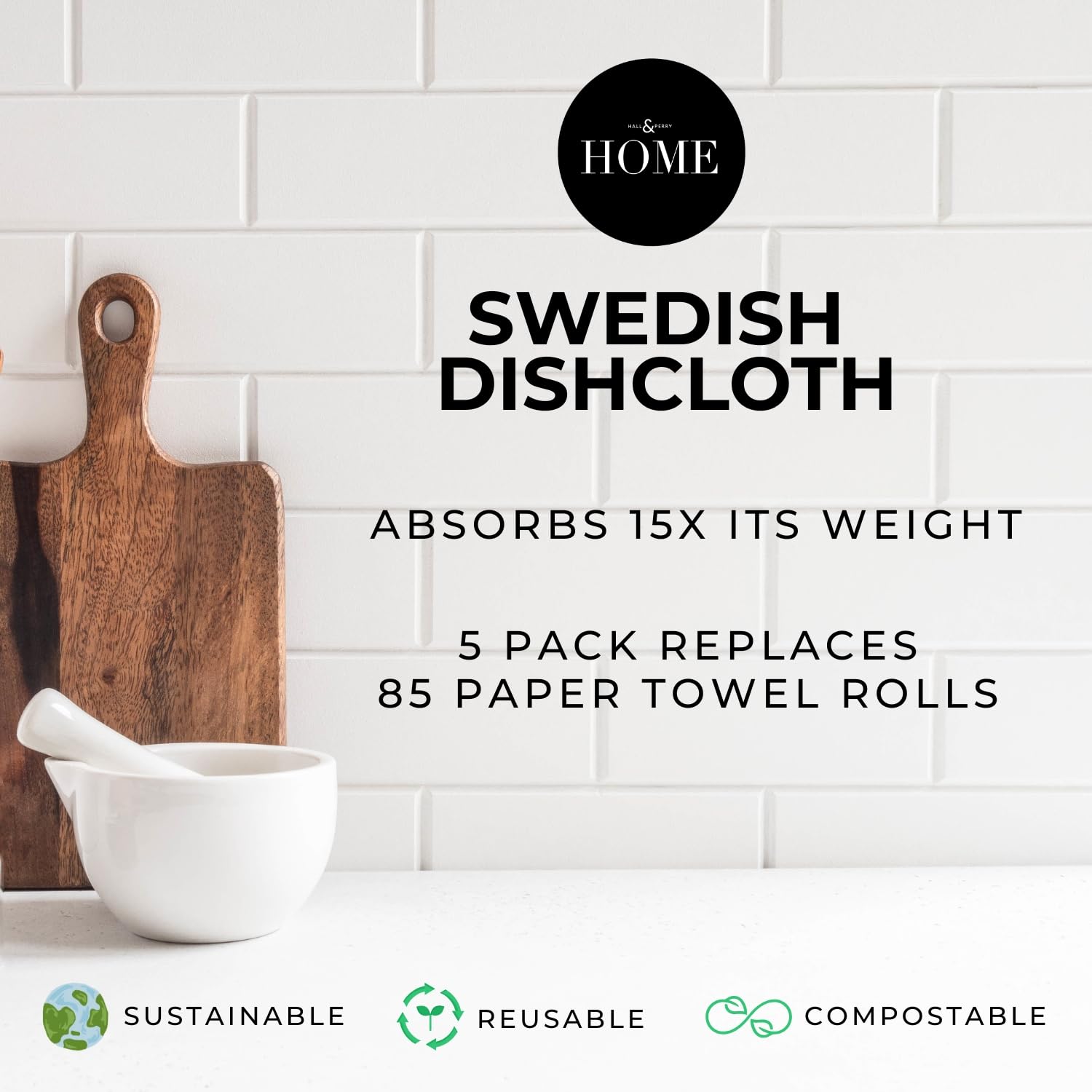 HALL & PERRY dishcloths dry fast to prevent odors during cleaning.