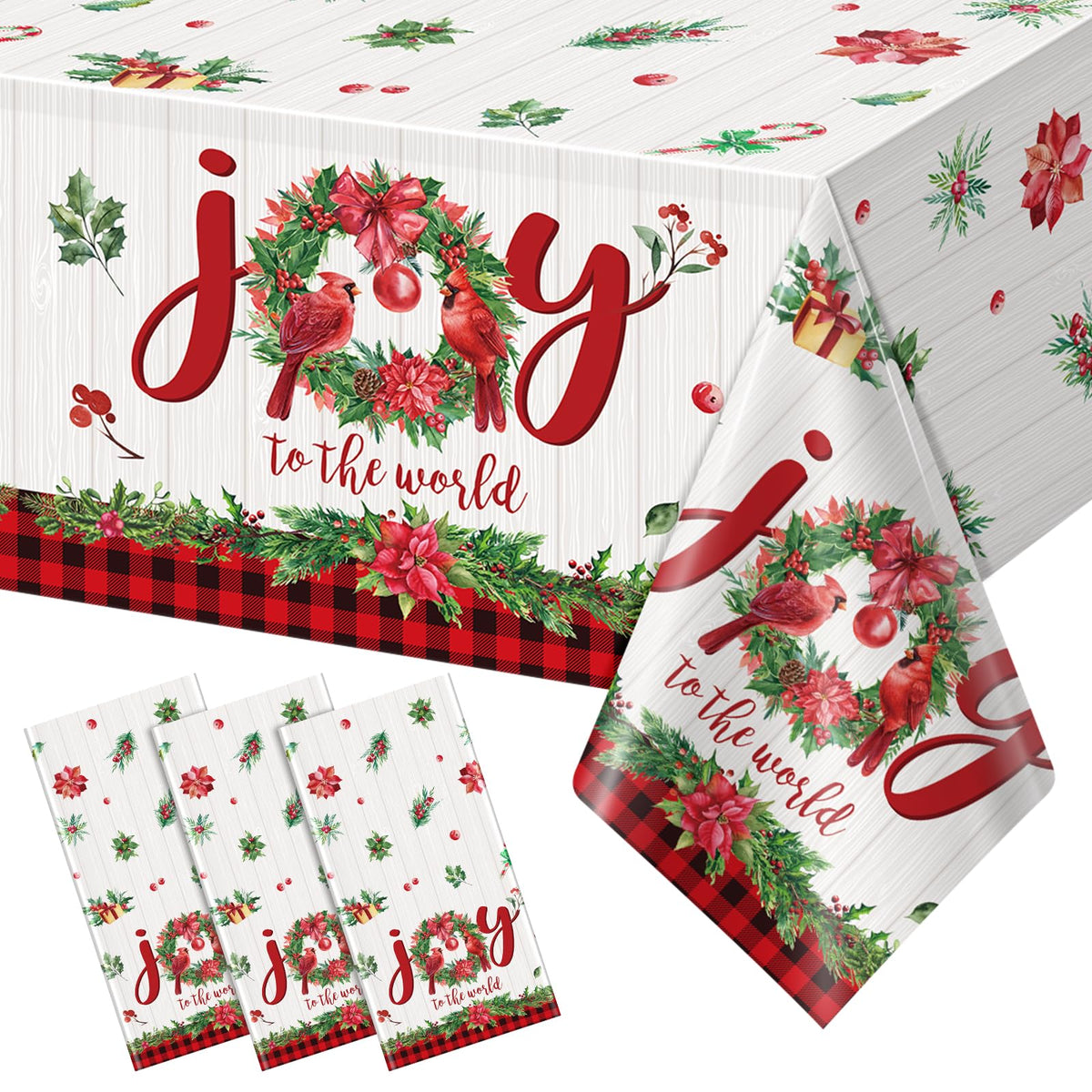 Hallswl Joy to the World tablecloth with holly garland for festive, mess-free dining