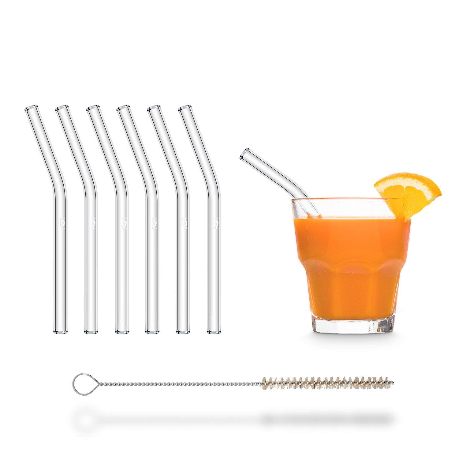 HALM glass straw bent 6-inch closeup for smooth, taste-neutral sipping.