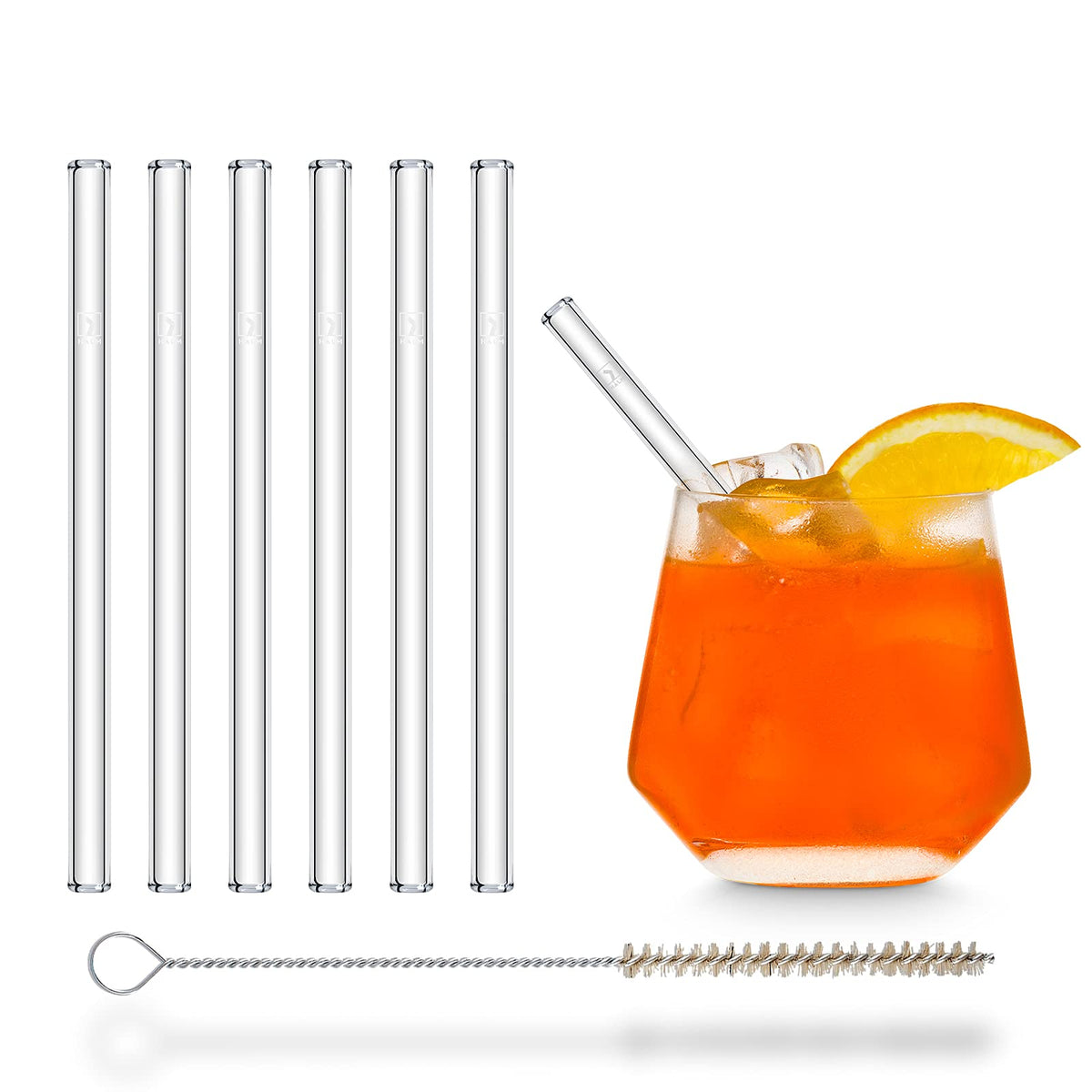 HALM glass straw straight 6-inch clear front view for eco-friendly sipping.