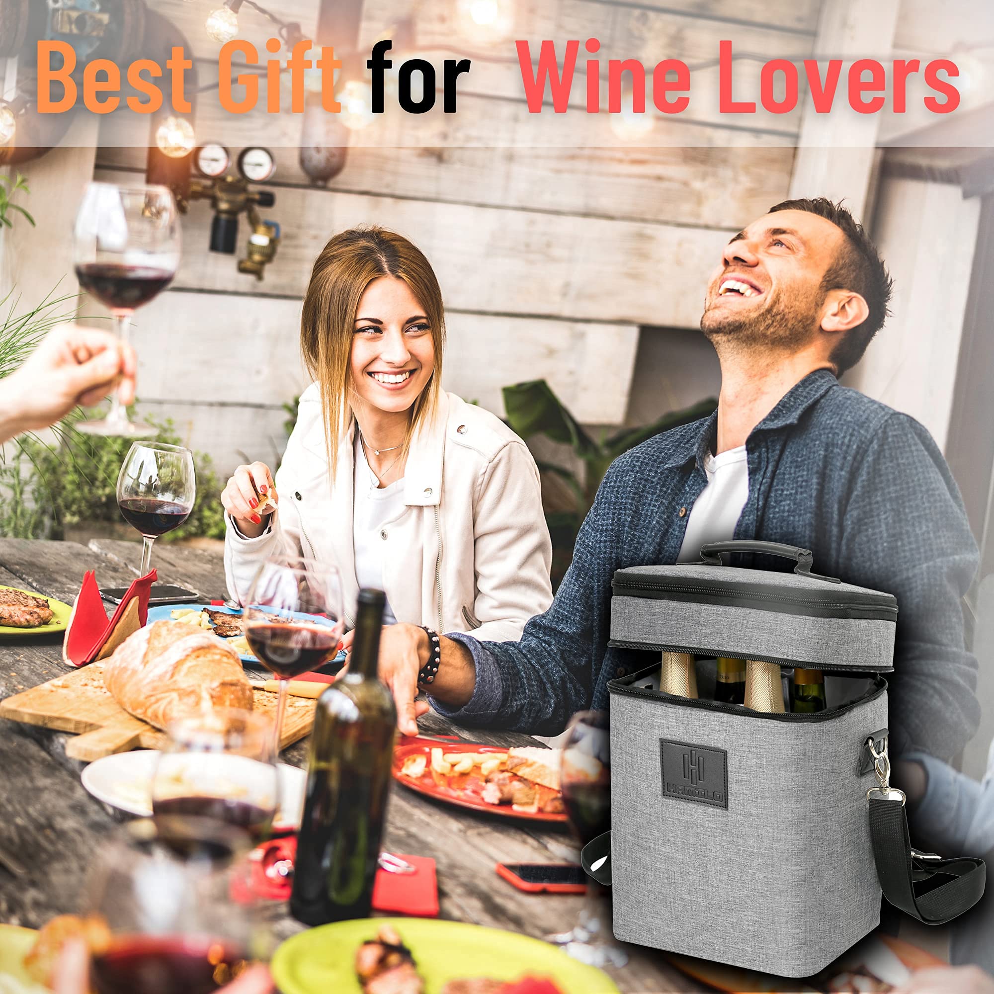 HAMILO wine carrier ready for picnics or beach trips with snacks and accessories