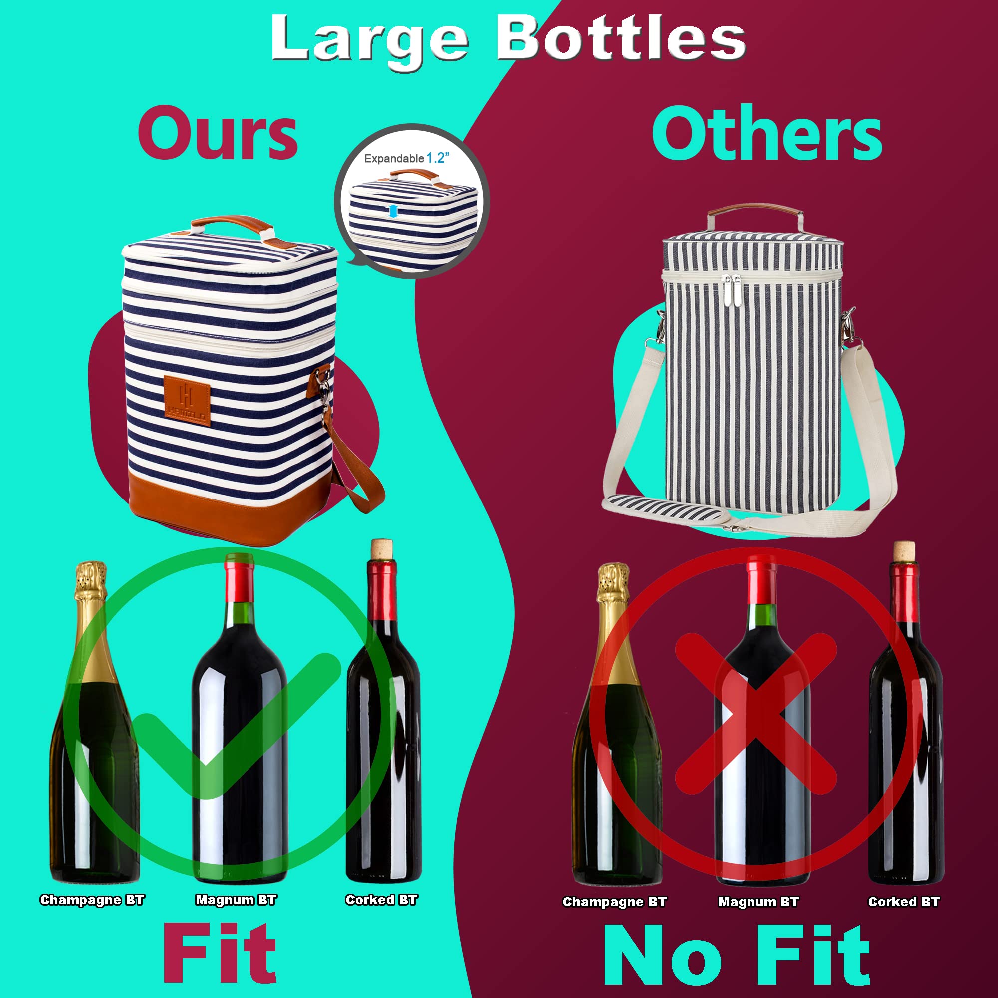 HAMILO stripe champagne wine tote waterproof design protects contents on outings.