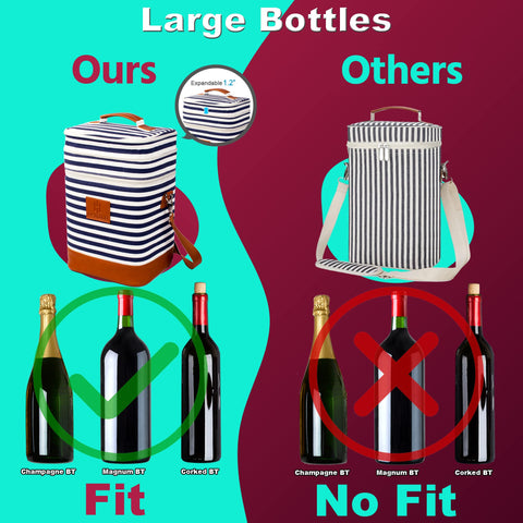 HAMILO stripe champagne wine tote waterproof design protects contents on outings.