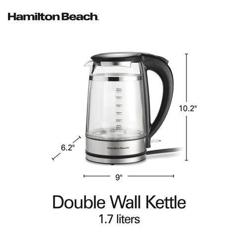 Hamilton Beach 1.7L kettle wide lid for easy filling.