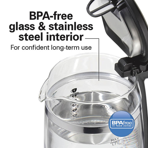 Hamilton Beach BPA-free glass interior ensures pure-tasting hot water.